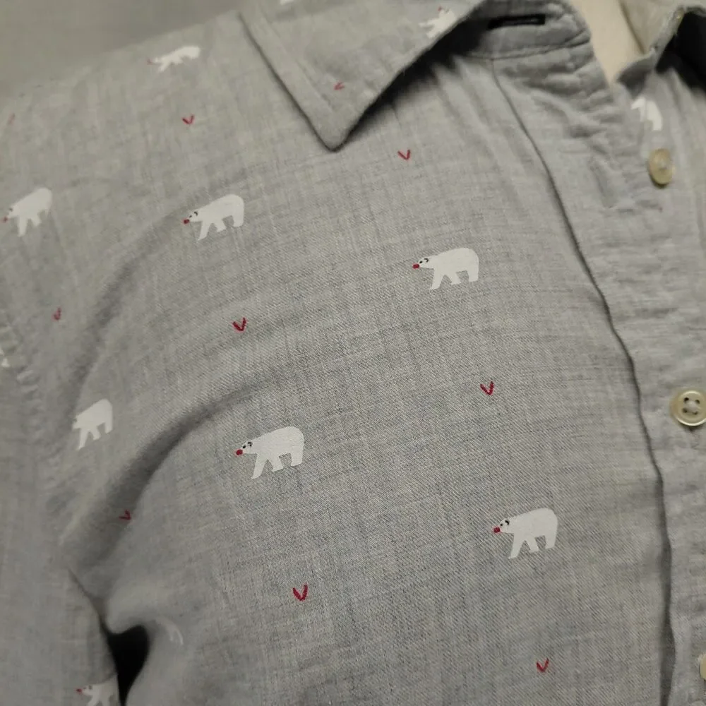Talbots LS Polar Bear Button-Up Shirt 100% Cotton Light Gray Size Large - Picture 4 of 8
